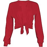 LovelyWholesale Women Tie Front Tops Sexy Cropped Long Sleeve Deep V Neck Shirt Clubwear