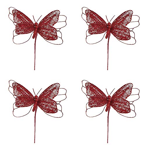 Red Mica Glitter Butterfly Sprays | 4 Sprays | for Indoor Decor