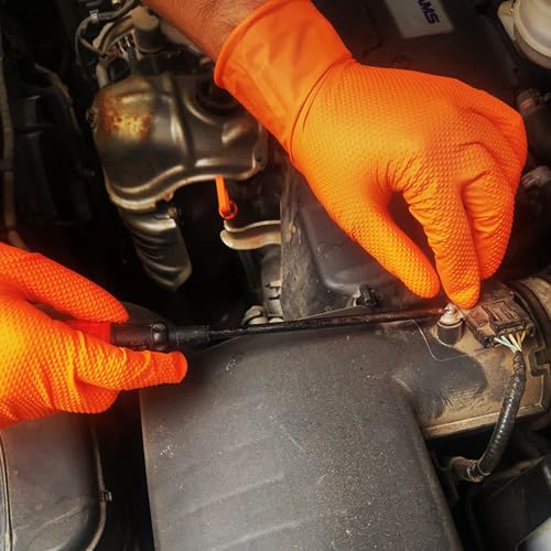 TitanFlex Thor Grip Heavy Duty Industrial Orange Nitrile Gloves with Raised Diamond Texture, 8-mil, Latex Free, Powder Free