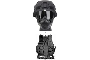 YBJMSFA MICH Airsoft Helmet andMaskwith Detachable Anti-Fog Goggles Protective Full Face Tactical Mask,AdjustableTactical Vest Outdoor Ultra-Light Breathable Training Airsoft Vest Kit