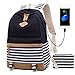 Meisohua Teen Girls Backpack Stripe Canvas Backpack for Girls High School Backpack with USB Laptop Backpack for Women 15.6 inch 2 in 1 Set Black