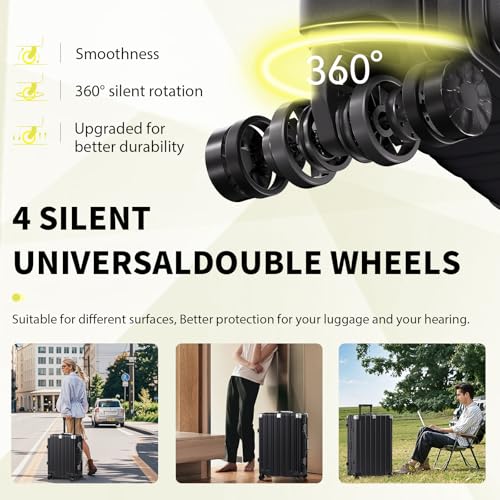 Krute Luggage PC+ABS Aluminum Frame Zipperless Checked Luggage Lightweight Hardshell Large Suitcase with TSA Lock Spinner Wheels 28 Inch Black
