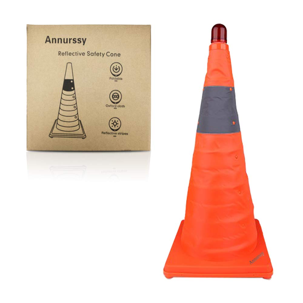 Annurssy Collapsible Traffic Cone with LED Light 28 inches / 71cm Multi-Function Pop-up Reflective Traffic Safety Cone