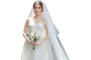ROSEEDEN Wedding Veil, Plain Veil, Soft Tulle, White, Women, Solid, Metal Comb, Cute Edge