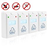 4TopTime Ultrasonic Pest Repeller – Pack of 4 Indoor Pest Control Devices with Double Ultrasonic & Electromagnetic Power - Fights Mice,Rats,Ants,Roaches,Mosquitos,Insects & More – Human- & Pet-Safe