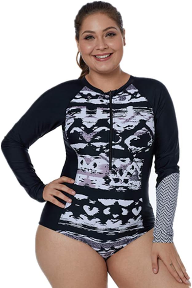 Ouregrace Womens Printed Zip Front Half Sleeve/Long Sleeve One Piece Swimsuit Swimwear
