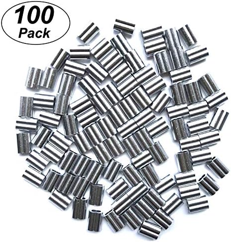 MATERTH 100PCS Aluminum Crimping Loop Sleeves with Double Ferrules for 1/8 Inches Diameter Wire Rope and Cable