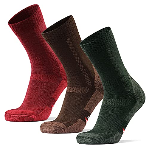 Hiking Walking Socks 3 packs in Merino Wool for Men Women Children Trekking Multicolor Brown Red Green EU 31 34 UK 12