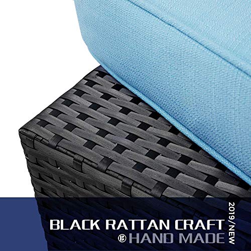 Incbruce Outdoor Sectional Sofa 5-Piece Half-Moon Patio Furniture Set | All-Weather Garden Sofa W/Round Tempered Glass Top Table, Sky Blue Cushions and Colorful Pillows - Thumbnail 3
