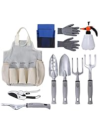 hengu 10 piezas de juego de herramientas de jardín herramientas de jardinería con jardín guantes y bolsa de jardín jardinería regalos Juego de herramientas con jardín llana podar y más