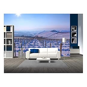 View on Vineyards on Snowy Hills Under Clear Blue Sky with Shining Sun - Removable Wall Mural | Self-Adhesive Large Wallpaper - 66x96 inches