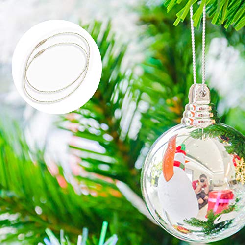 200Pack Silver Christmas Ornament Hanger Snap Locking String, Precut
