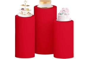 FOTSHARER Red Cylinder Covers Set of 3 Round Spandex Pedestal Stand Covers for Parties Cylinder Cake Cover Cylinder Pedestal Cover for Party Wedding Ceremony Baby Shower Ornaments