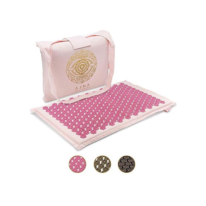 Ajna Acupressure Mat for Massage - Natural Organic Linen Cotton Acupuncture Mat & Bag - Back Pain Relief, Neck Pain Relief, Stress Reliever, Reflexology,Sciatica, Trigger Point Therapy (Lotus Lily)