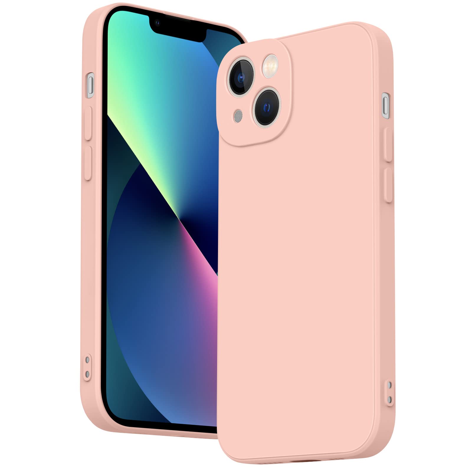 TOOD Case for iPhone 13 6.1-Inch, Slim Liquid Silicone Full Covered Soft Gel Rubber Cover (Pink)