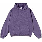 ceauros Mens Hoodies Pullover Vintage Hooded Sweatshirt Washed Hoodie Oversized Heavyweight Streetwear Cotton Sweatshirt with Pockets(Purple,L)