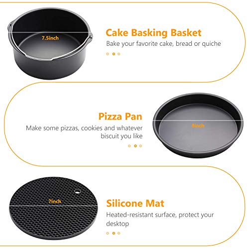 8 inch Air Fryer Accessories 12 Pcs for Gowise Phillips Cozyna Airfryer XL 4.2QT-5.8QT, Deep Fryer Accessories Set of 12 (Renewed)