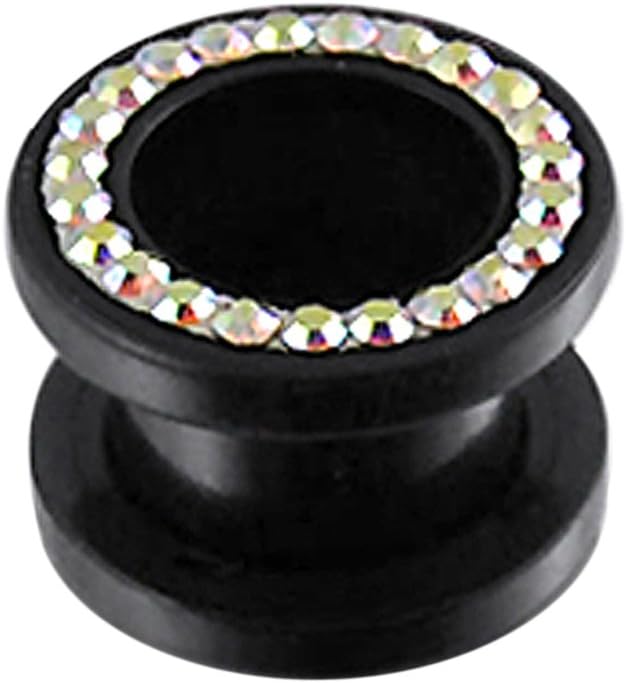 Multi Rainbow Crystal Stone Around Black UV Acrylic Flesh Tunnel Ear Piercing