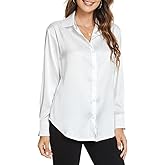 SITELUOYG Womens Long Sleeve Satin Silk Button Down Shirts Casual Work Business Smooth Blouse