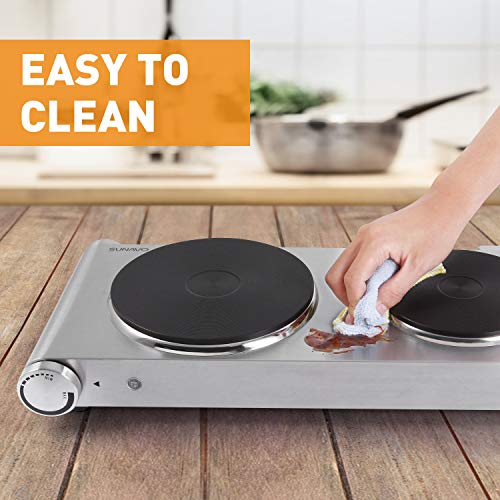 SUNAVO HP-06 Portable Electric Hot Plate hob Cooktop for Cooking, Double Electric Hotplate Burner 1800W Variable Temperature Controllers,Table Top Hot Plate Stainless Steel Scratch-Resistant,Silver
