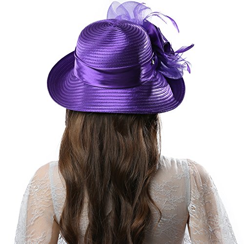 Janey&Rubbins Women Kentucky Derby Church Wedding Fascinators Cloche Bucket Bowler Hat (Purple)