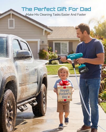 SEESII Cordless Portable Washer, Electric Power Washer with 2x4000mAh Batteries, Lightweight Washer Gun with 6-in-1 Nozzle & 27FT Hose, Handheld Power Cleaner for Car, Driveway, Garden, Patio & Fence