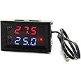 DZS Elec Temperature Controller -50 to 110 Celsius (-58 to 230 F) DC 12V Programmable Heating/Cooling Thermostat Control Switch Module NTC Waterproof Sensor Probe Dual Color LED Display Monitor
