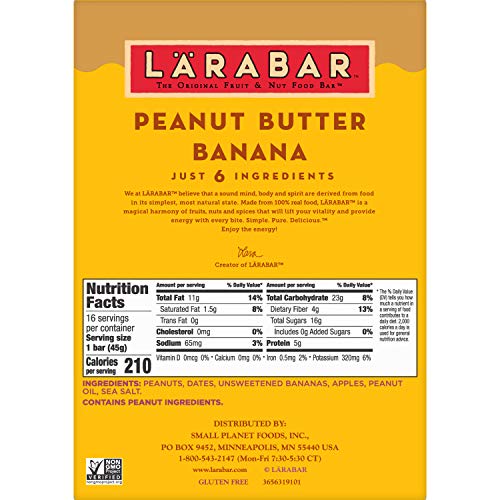 Larabar Peanut Butter Banana, Gluten Free Vegan Fruit & Nut Bar, 1.6 oz