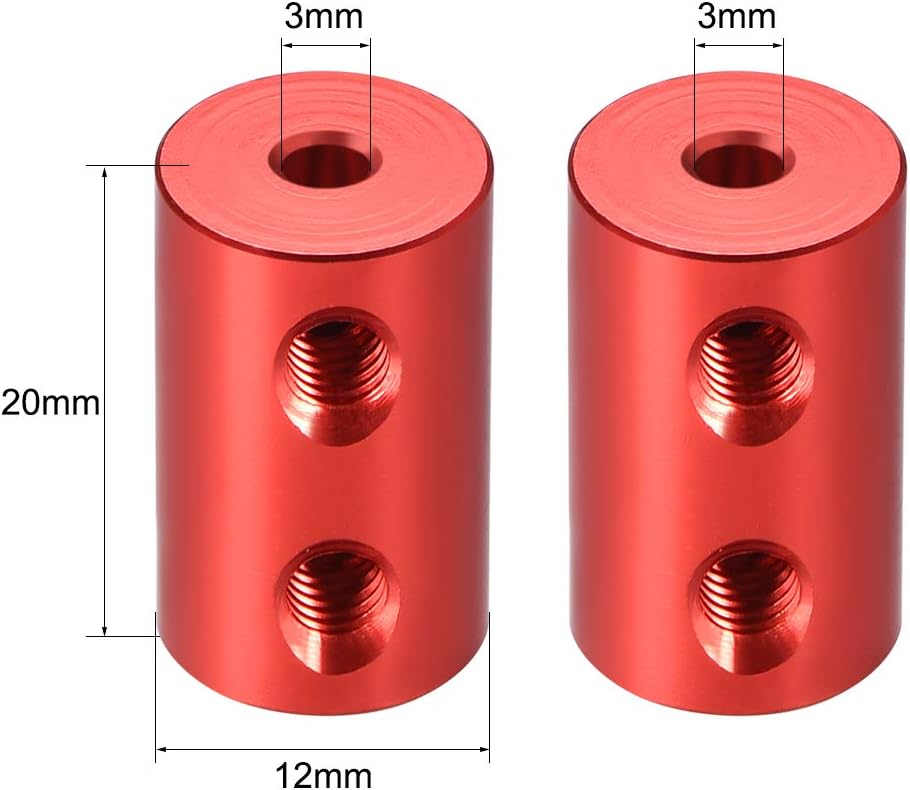 sourcing map 3mm to 3mm Bore Rigid Coupling Set Screw L20XD12 Aluminum Alloy,Shaft Coupler Connector for RC Airplane Boat Motor Accessories,Red,2pcs - Image 4