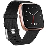 Maledan Compatible with Fitbit Versa Bands Women Men Large Small, Woven Fabric Accessories Strap Wrist Band Replacement for Versa Smart Watch, Black, Large Size