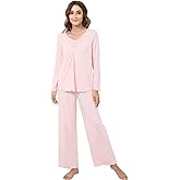 NACHILA Women's Pajamas Set-Viscose Made from Bamboo,Long Sleeve Sleepwear V Neck Pjs Top with Pants Comfy Pajama