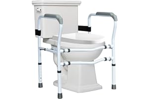 Giantex Toilet Safety Rail Free Standing Toilet Rail W/ 360°Rotatable Clip,Adjustable Height & Width Toilet Armrest 300 LBS W