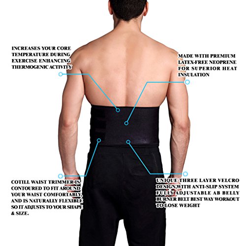 Cotill Waist Trimmer Ab Belt for Men Women - 3 Adjustable Closure Waist Trainer - Stomach Wrap Slimming Sauna Weight Loss Belts and Lower Back Lumbar Support (Medium)
