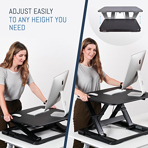 Height Adjustable Stand Up Desk Converter Ergonomic Sit Stand Riser - Flat Top Table Size 22x26 Supports 30lbs - No Assembly Required - Premium Quality and Very Sturdy - Perfect for Laptops or iMacs - Thumbnail 4