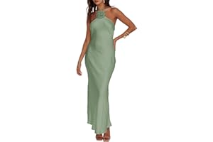 BYMOREL Summer Satin Halter Backless Maxi Dresses for Women 2025 Silk Sleeveless Formal Wedding Guest Long Dress