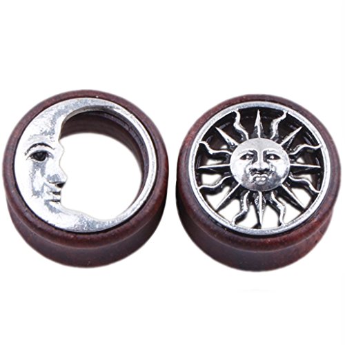 00g 10mm Tribal Sun & Moon Organic Wood Flesh Tunnel Double Flared Ear Gauge Stretcher Saddle Plug