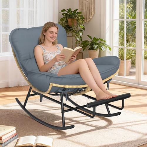ZENPETIO Papasan Rocking Chair - Oversized Rocking Chair with Footrest, Outdoor…