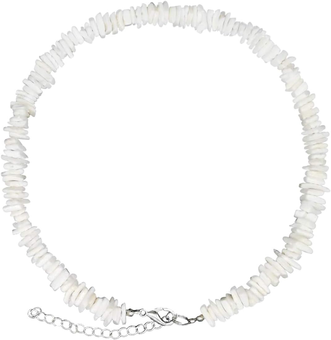 ASELFAD Puka Chip Shell Necklace Adjustable Vsco Shell Necklace Hawaiian Beach Seashell Necklace for Women Girls (White)