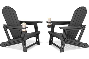 Orbotots Adirondack Chairs Set of 2, Tool-Free Assembly All-Weather Plastic Adirondack Chairs, HDPE Fire Pit Chairs with Cup Holder, Outdoor Chair for Patio Garden (Black)