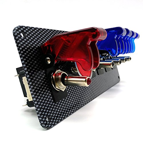 Amadget 12V Racing Car Ignition Switch Panel, Auto Engine Starter Push Button Racing Ignition Switch + 4 Blue & 1 Red LED Toggle Button Panel