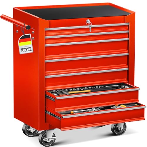 MASKO® Werkstattwagen rollbar 7 Schubladen abschließbar, mobiler Rollwagen zur Werkzeugaufbewahrung mit Schloss & Kugellager-Schubladen, Stabiler Werk