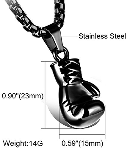 Hamoery Men Women Punk Stainless Steel Black Boxing Glove Chain Pendant Necklace(Black(Women)) - Thumbnail 5
