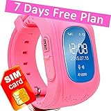 Kids GPS Tracker Smart Watch Phone Children Wrist Bracelet with SIM Card SOS Anti-lost Finder Parent Control on Universal Smartphone 7Days Plan Included(Pink)