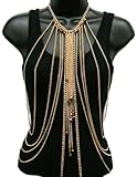Ladies Goldtone Dangling Multi-faceted Beads Layered Body Chain