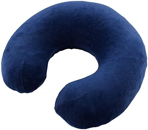 Garphy 100% Natural Latex, Compact Travel Neck Pillow, Machine Washable Cover, Lightweight Airplane, Luxurious Plush Royal Blue Velour