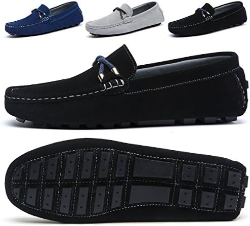 SONLLEIVOO Men's Penny Loafers Moccasins Suede Casual Shoes Sneakers Loafers Slip On Flats Shoes(44,Black)