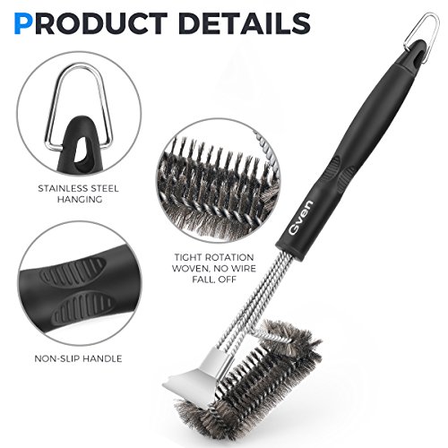 Combination Grill Brush and Scraper, 18" Best Outdoor BBQ Brush Cleaner Safe Grill Accessories Bristle Brush for Stainless Steel, Ceramic, Iron, Gas & Porcelain Barbecue Grates