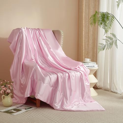 51npwAIe5VL Luofanfei Kuscheldecke Wohndecke 220X240 Rosa Satin Glänzend Decke Kühlend Satindecke Bettüberwurf Glanzsatin Couchdecke Tagesdecke Sofadecke Blanket Für Sofa Überwurf Bett Schlafzimmer Büro