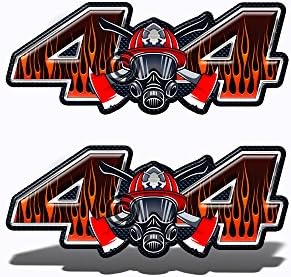 4x4 Decal ~ Firefighter Red &amp; Black Chrome 4WD Truck Stickers (set of 2) OR4