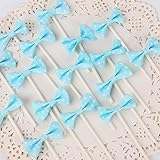 [Pack of 18] Children's Birthday Baby Shower Party Bow Dots Cupcake Toppers Cake Decoration Supplies - Blue